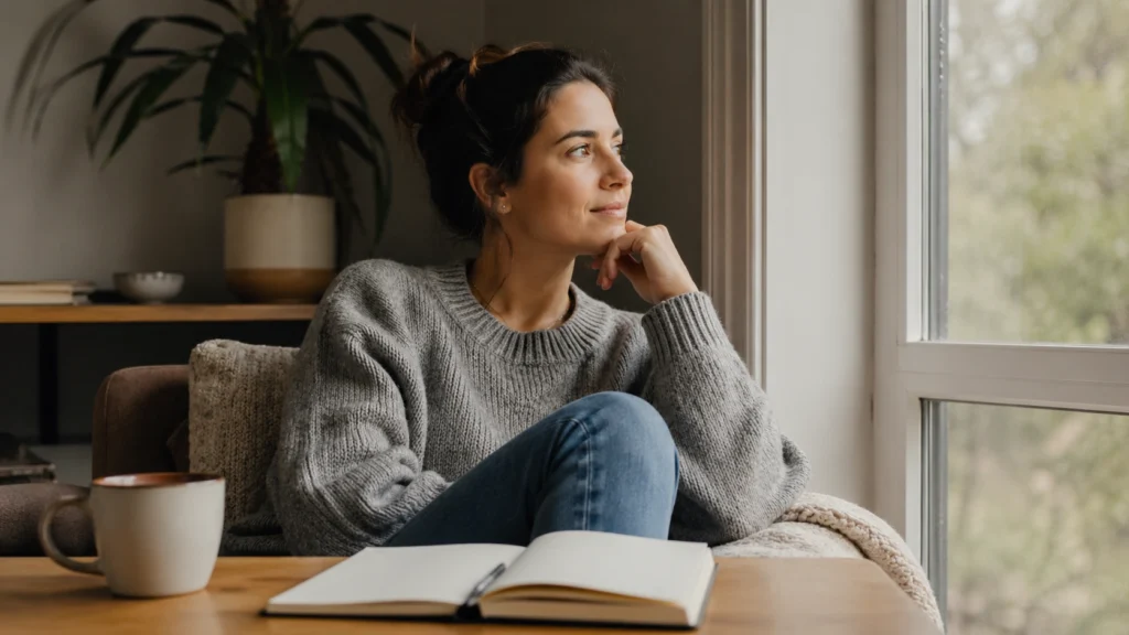 Woman sitting by a window reflecting on why life feels slightly off